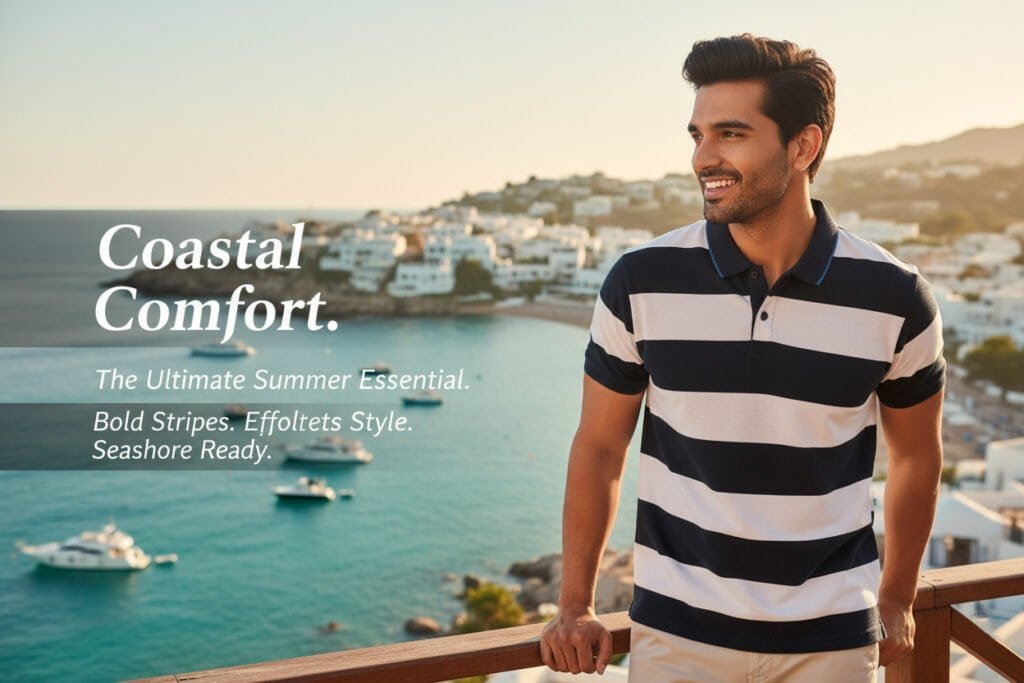 Classic Stripe Comfort Polo – Navy & White