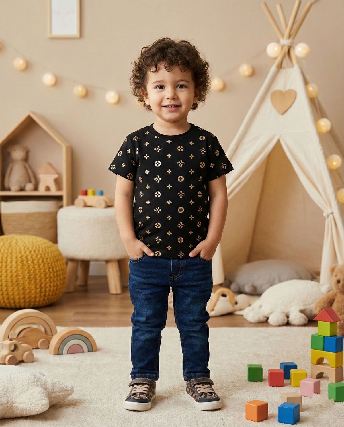 BreakOrDie - Black Gold Star Pattern Baby Tee – Soft Cotton Baby Top | Unisex design for boys & girls |18-24M, 2T - Image 2