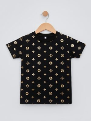 BreakOrDie - Black Gold Star Pattern Baby Tee – Soft Cotton Baby Top | Unisex design for boys & girls |18-24M, 2T