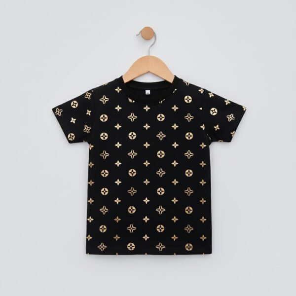 BreakOrDie - Black Gold Star Pattern Baby Tee – Soft Cotton Baby Top | Unisex design for boys & girls |18-24M, 2T