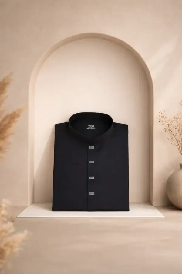 Black men's Panjabi with a sleek, modern design for formal and festive occasions. Perfect blend of t.