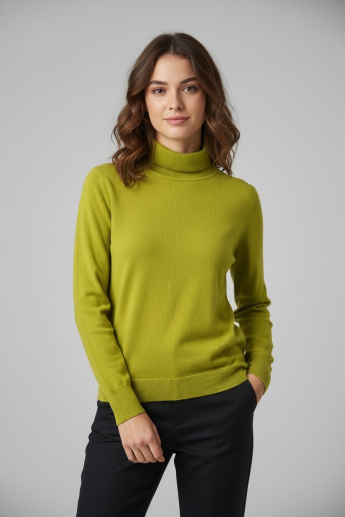 Women’s High-Neck Winter Sweater – Olive Green