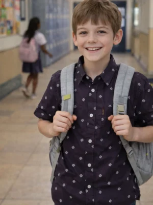 BreakOrDie | Hand & Heart™ – Boys’ Midnight Bloom Short Sleeve Shirt (Ages 9–11)