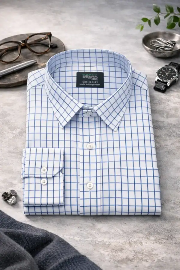 Men’s white grid long sleeve shirt with a modern, stylish design. Perfect for casual or business wea.