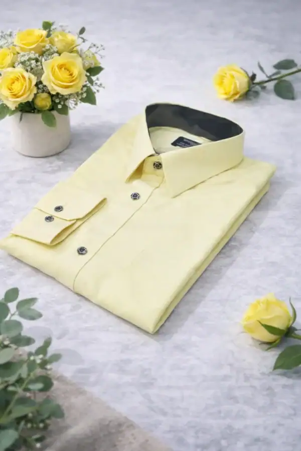 Soft Yellow Heritage Long Sleeve Shirt for Men with Classic Fit and Elegant Design.
