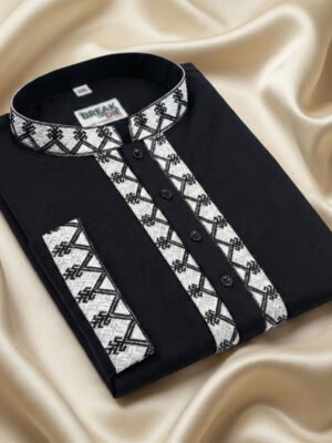 BreakOrDie | Hand & Heart™ Men’s Panjabi – Black with White Heritage Embroidery