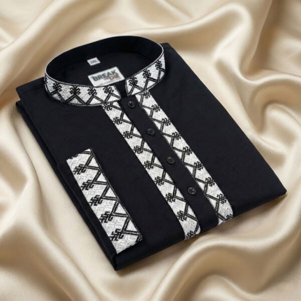 BreakOrDie | Hand & Heart™ Men’s Panjabi – Black with White Heritage Embroidery