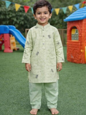 Break Or Die | Hand & Heart™ Kids Premium Mint Green Panjabi & White Pajama Set | 4T