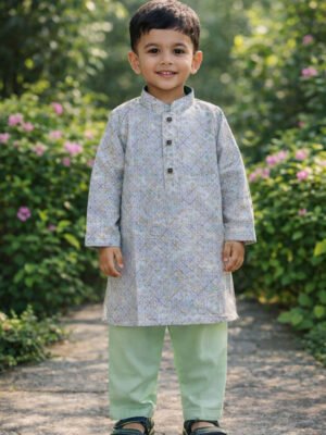 Break Or Die | Hand & Heart™ Kids Designer Blue Printed Kurta Set with Pajama | 4T