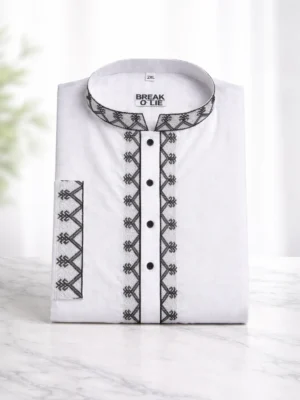 BreakOrDie | Hand & Heart™ Men’s Panjabi – White with Black Heritage Embroidery