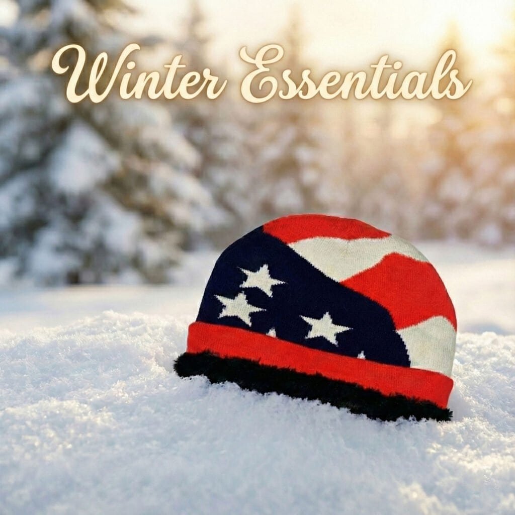 USA Flag Beanie in Red and Grey with Stars & Stripes.