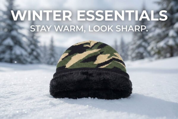 Unisex thermal beanie in army green camouflage for winter warmth and style.