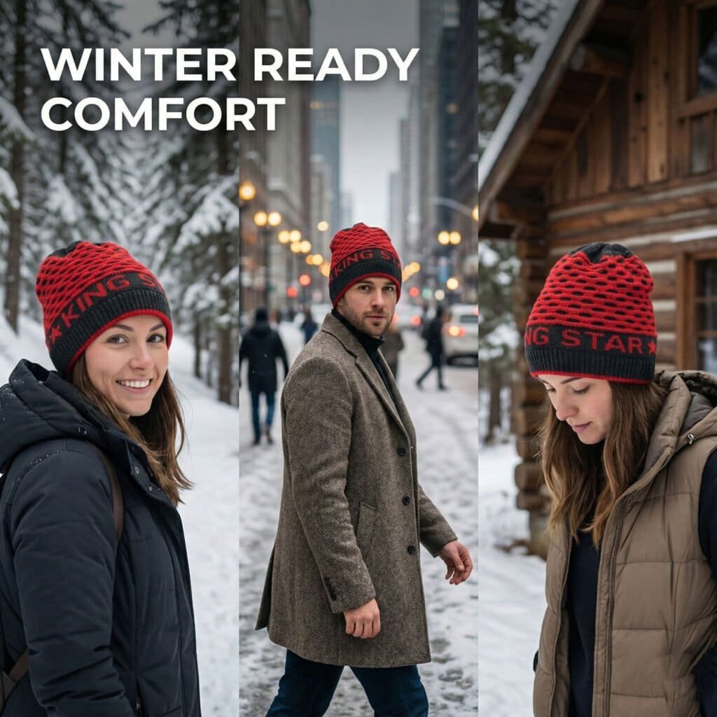 Unisex Winter Style Knit Hat – Red & Black Mesh Pattern