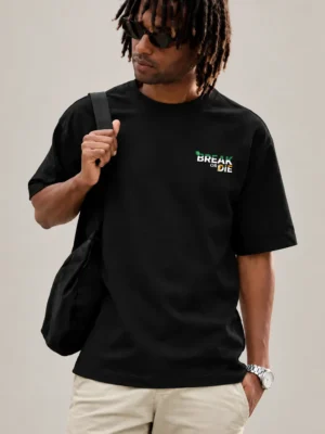 Simple Black chest print Cotton Streetwear