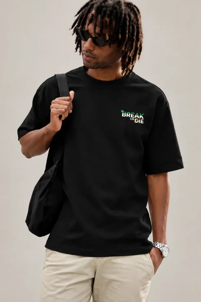 Simple Black chest print Cotton Streetwear