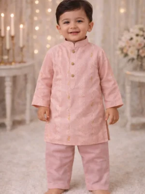 Break Or Die | Hand & Heart™ Kids Blush Pink Panjabi Pajama Set Festive Wear | 2T