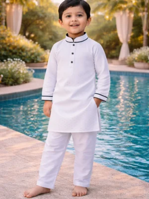 Break or Die | Hand & Heart™ Kids Soft Grey Dot Pattern Panjabi with White Pajama | 5T