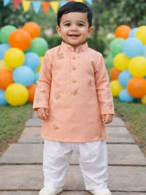 Break Or Die | Hand & Heart™ Kids Premium Blush Pink Embroidered Panjabi Set | 18 M