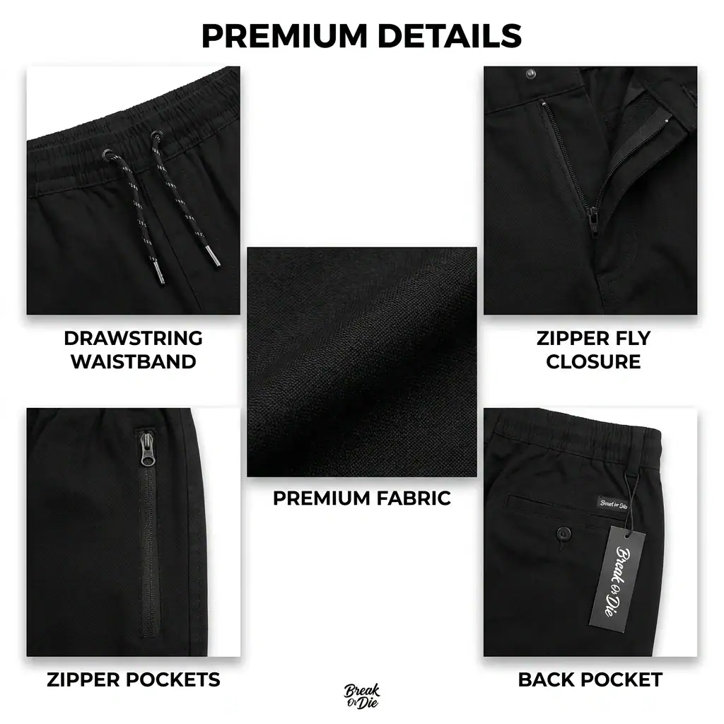 Break or Die | Signature EliteCraft™ Men’s Black Premium Cotton Pajama with Zip Pockets - Image 2