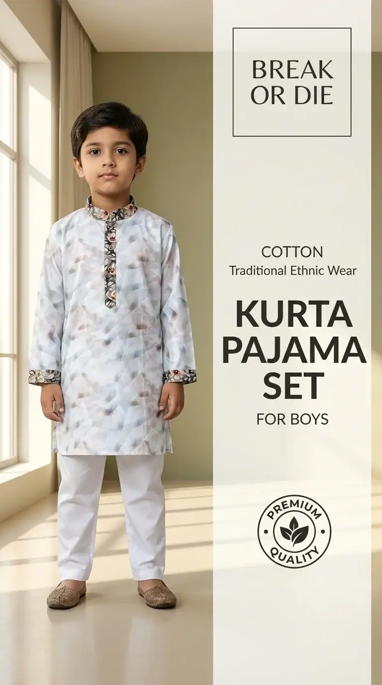 Break Or Die | Hand & Heart™ Kids Ivory Blossom Panjabi Pajama Set Festive Wear | 2T 4T - Image 3