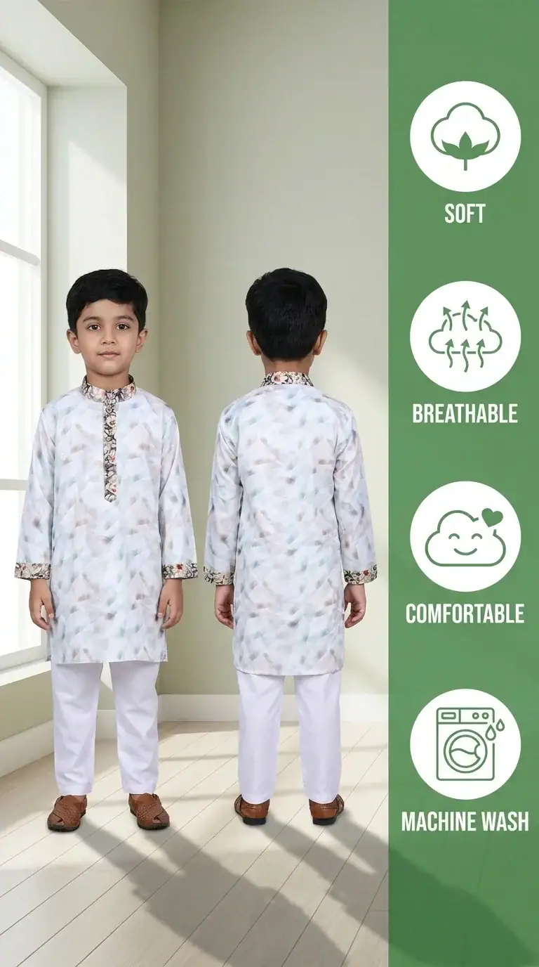 Break Or Die | Hand & Heart™ Kids Ivory Blossom Panjabi Pajama Set Festive Wear | 2T 4T - Image 4