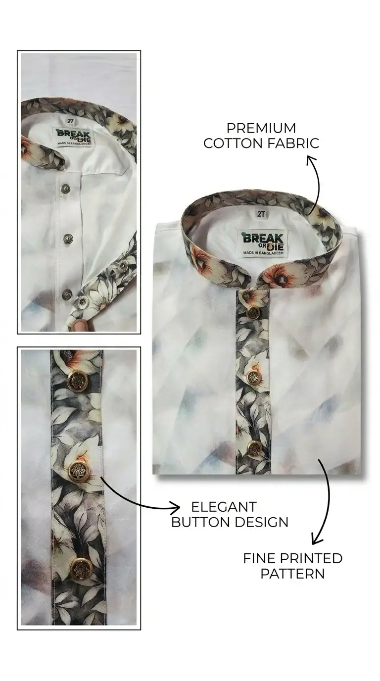 Break Or Die | Hand & Heart™ Kids Ivory Blossom Panjabi Pajama Set Festive Wear | 2T 4T - Image 5