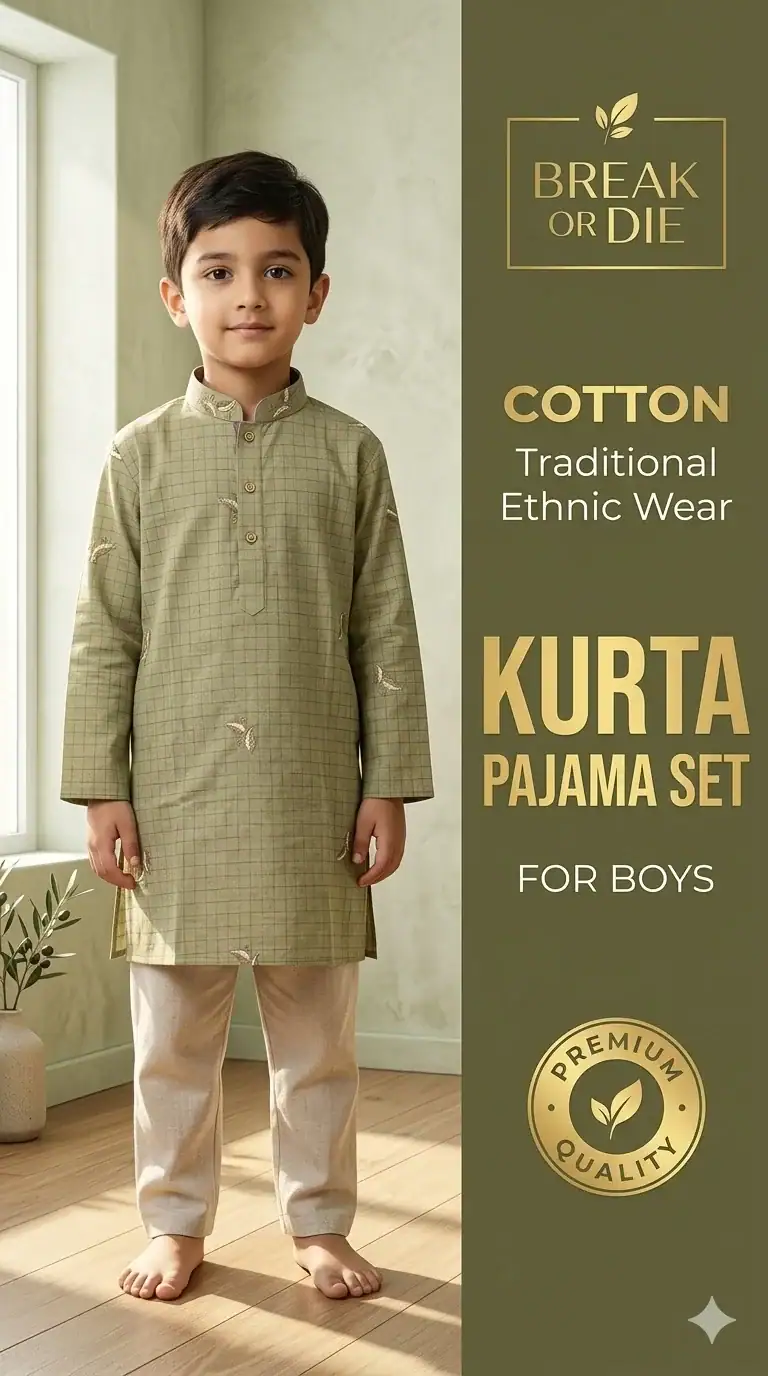 Break Or Die | Hand & Heart™ Kids Sand Beige Embroidered Panjabi Set with Cream Pajama | 3T 4T 5T - Image 3