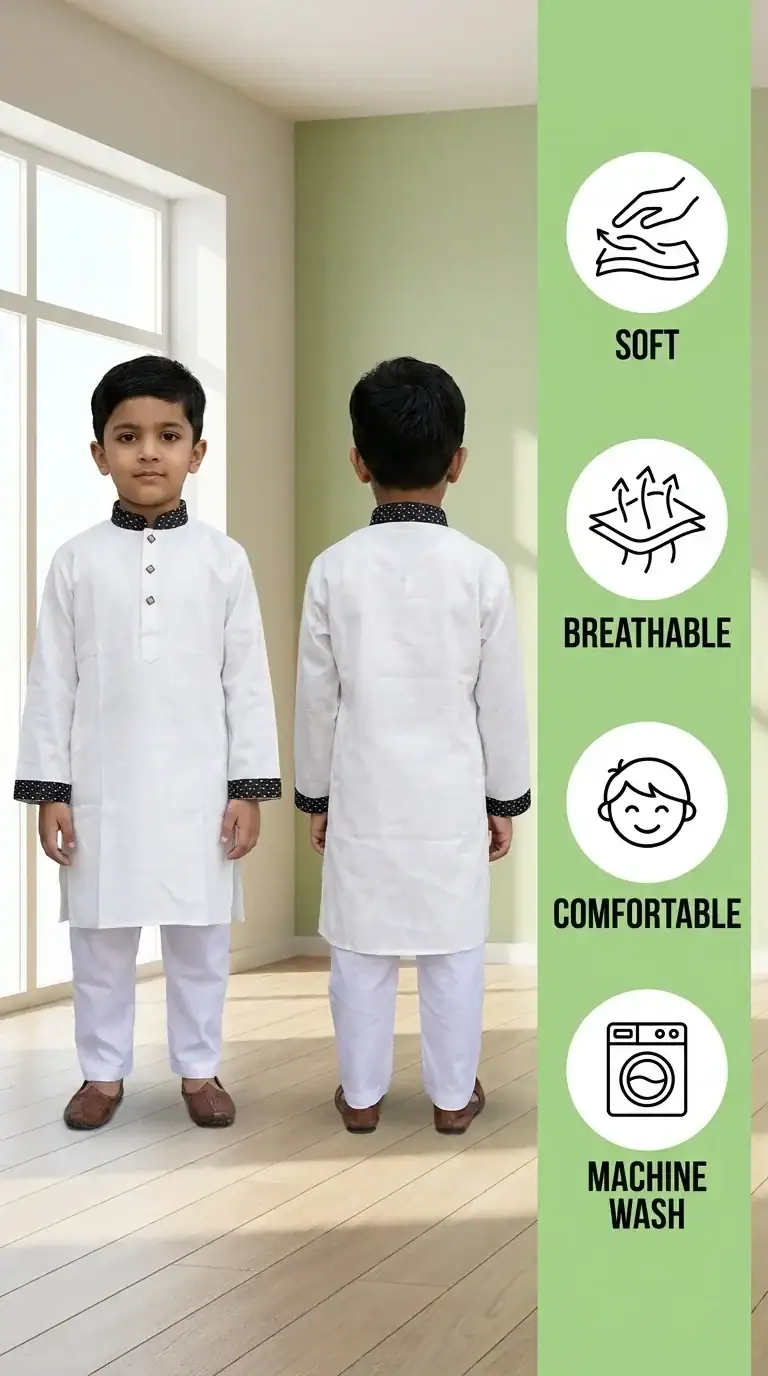 Boy wearing white classic panjabi pajama set by Break Or Die traditional and festive kids outfit