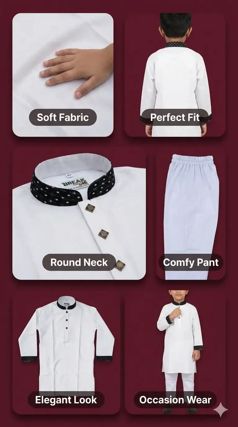 White classic kids panjabi pajama set perfect for Eid Jumma and family occasions elegant traditional wear