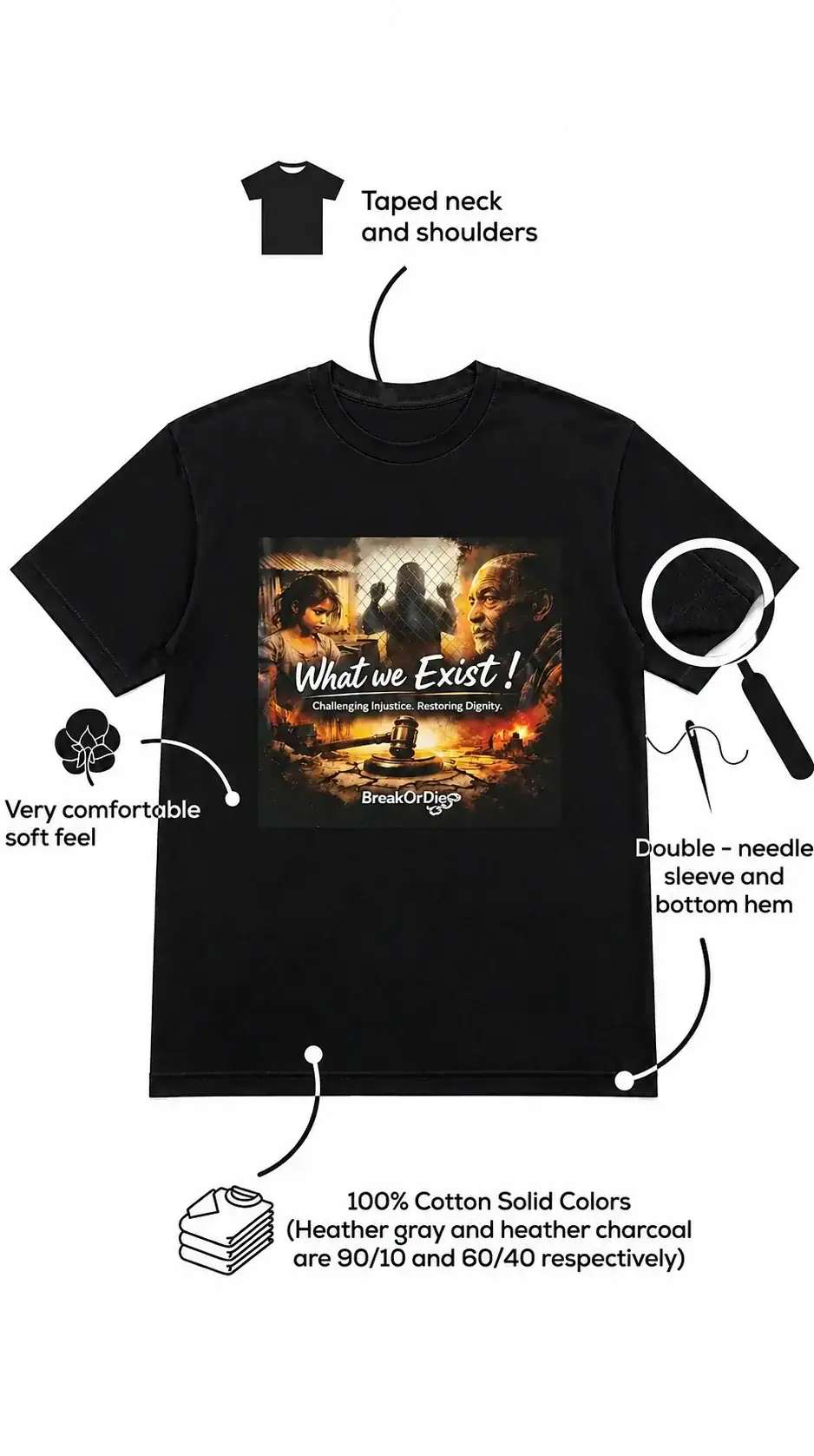 Break or Die | Signature EliteCraft™ Black “What We Exist” Premium Cotton Graphic T-Shirt - Image 3