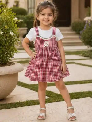 Break or Die | Hand & Heart™ 3T Girls Twin Checkered Toper Set – Artisan Crafted Village Collection (2 Colors)