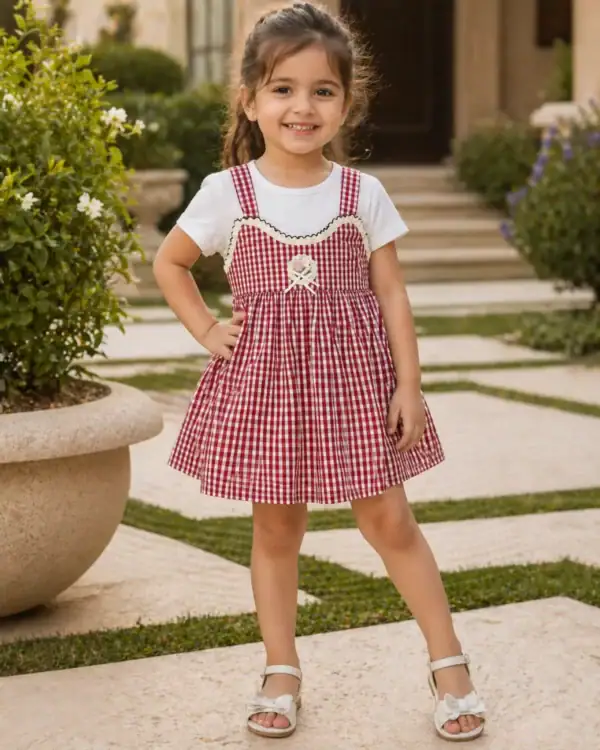 Break or Die | Hand & Heart™ 3T Girls Twin Checkered Toper Set – Artisan Crafted Village Collection (2 Colors)