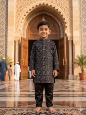 Break Or Die | Hand & Heart™ Kids Midnight Bloom Panjabi Pajama Set Festive Wear | 18M 2T 3T 4T 5T