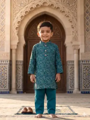 Break Or Die | Hand & Heart™ Kids Teal Garden Panjabi Pajama Set Festive Wear | 18M 2T