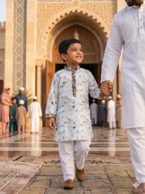 Break Or Die | Hand & Heart™ Kids Ivory Blossom Panjabi Pajama Set Festive Wear | 2T 4T