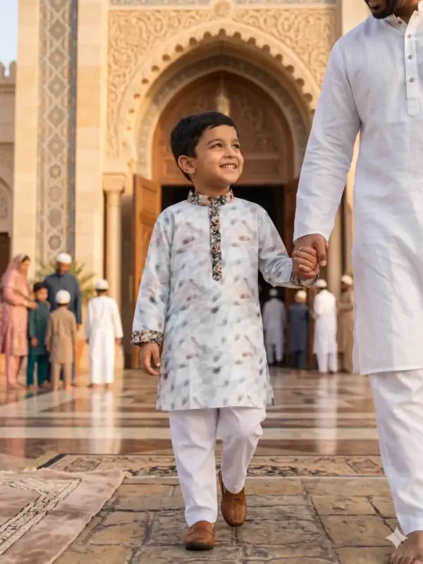 Break Or Die | Hand & Heart™ Kids Ivory Blossom Panjabi Pajama Set Festive Wear | 2T 4T