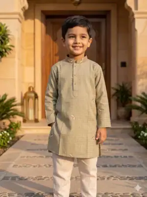 Break Or Die | Hand & Heart™ Kids Sand Beige Embroidered Panjabi Set with Cream Pajama | 3T 4T 5T