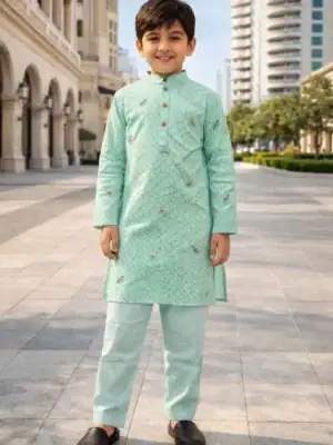 Break Or Die | Hand & Heart™ Kids Mint Green Printed Panjabi Set with Mint Green Pajama | 2T 3T 4T 5T 6T