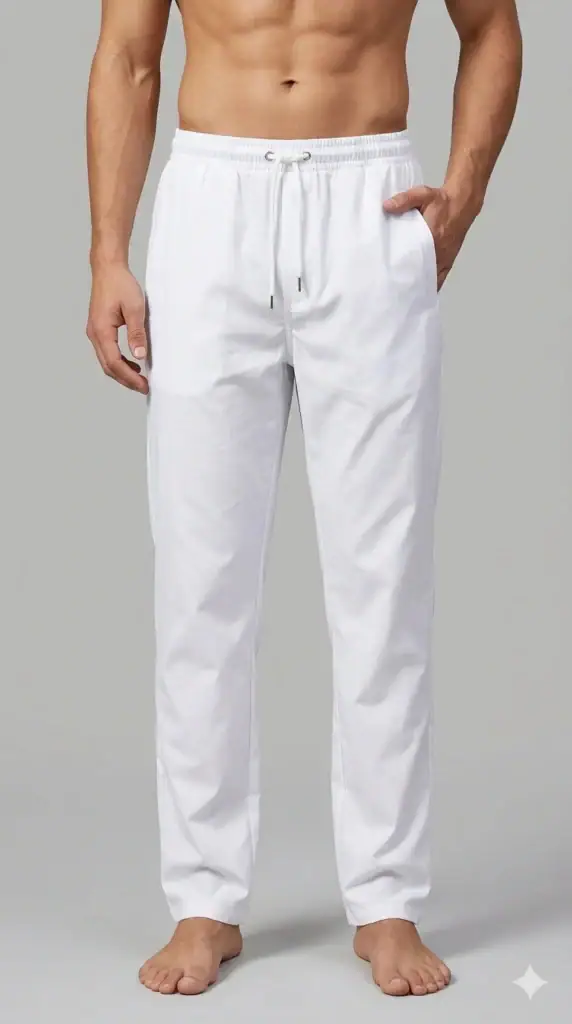 Men’s White China Fabric Premium Pajama with Zip Pockets