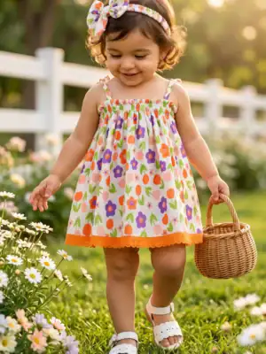 BreakOrDie floral 100% cotton toddler girls sleeveless summer dress with matching headband