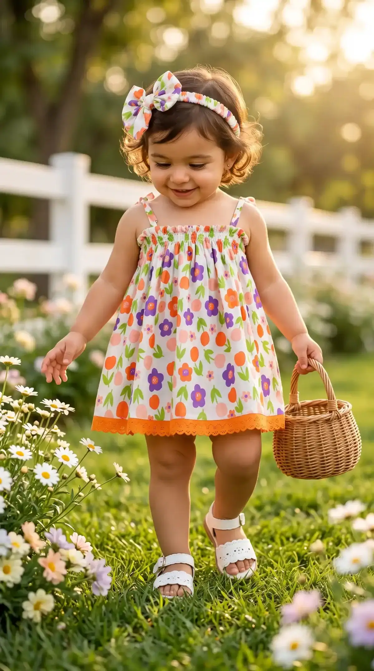 BreakOrDie floral 100% cotton toddler girls sleeveless summer dress with matching headband