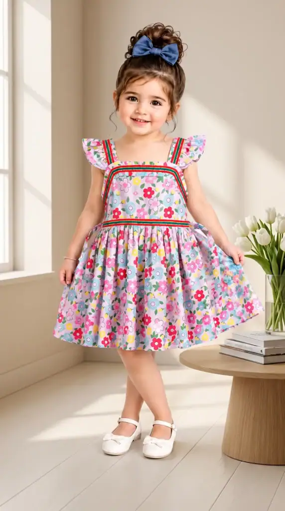 BreakOrDie premium floral cotton dress for toddler girls with flutter sleeves and square neckline