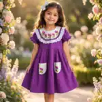 BreakOrDie purple floral embroidered premium cotton toddler girls dress with lace bib collar and embroidered pockets