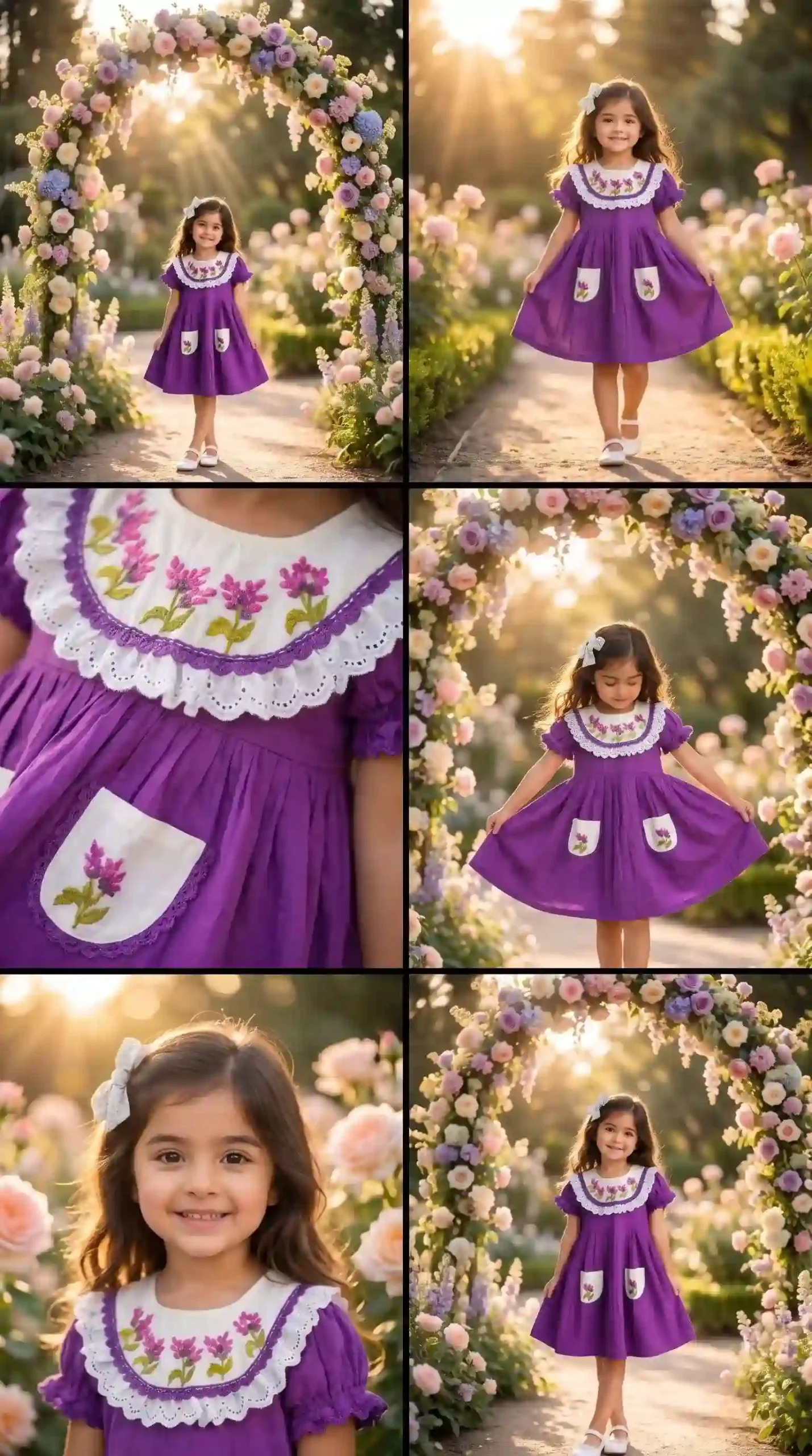 BreakOrDie purple floral embroidered premium cotton toddler girls dress with lace bib collar and embroidered pockets