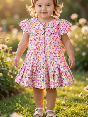 BreakOrDie premium cotton toddler girls colorful floral Peter Pan dress