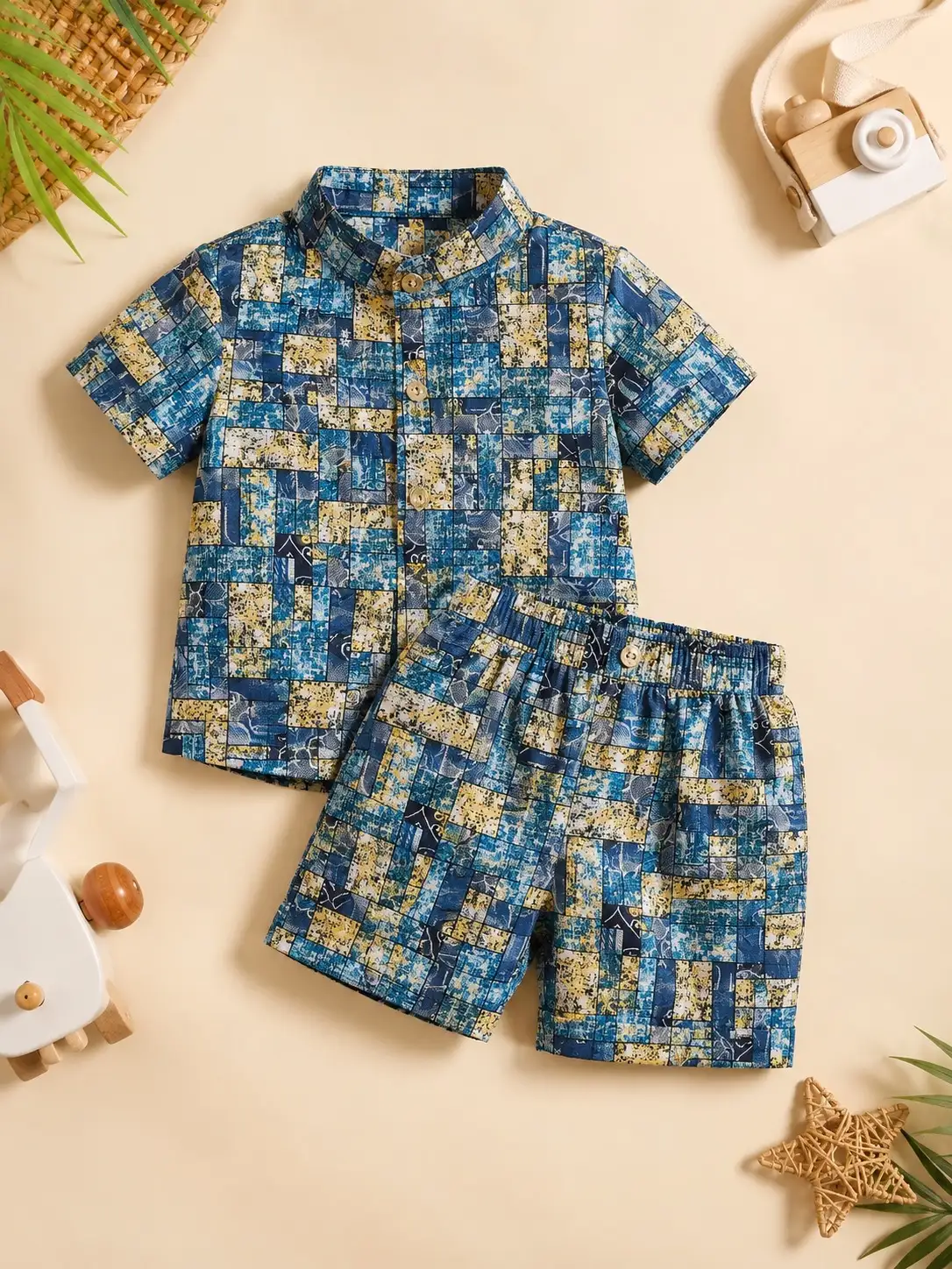 Boys 4T Blue Printed Short-Sleeve Shirt & Shorts Set - Image 2