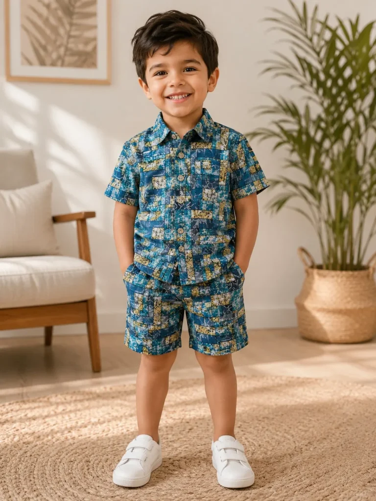 Boys 4T Blue Printed Short-Sleeve Shirt & Shorts Set