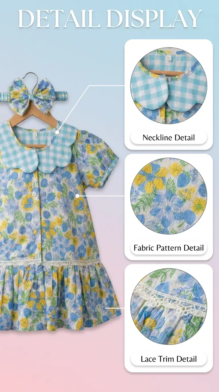 BreakOrDie girls floral print 100% cotton dress with Peter Pan collar and matching bow headband