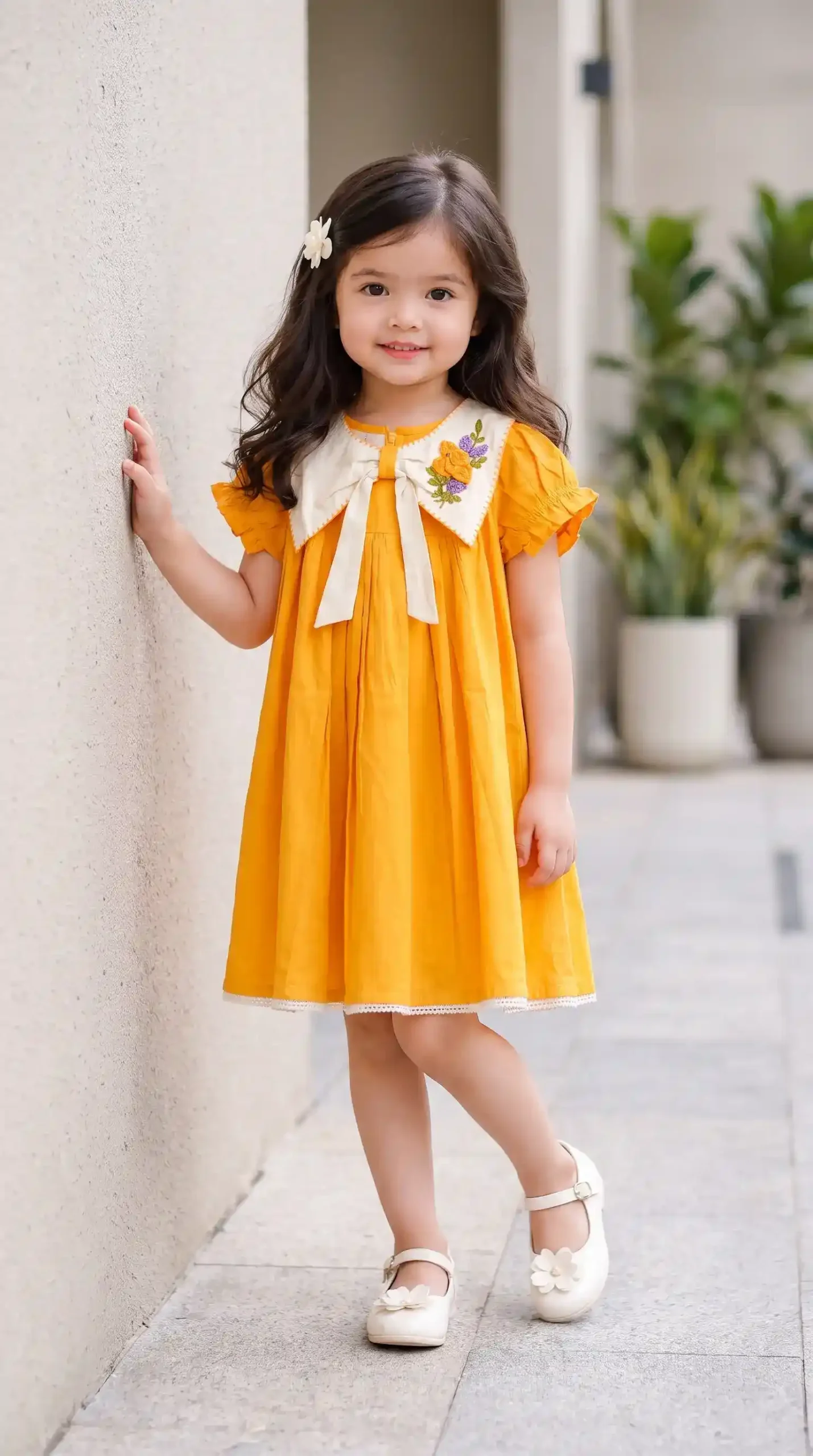 Hand & Heart | Mustard Yellow Embroidered Cotton Dress | 2T, 3T, 4T & 5T