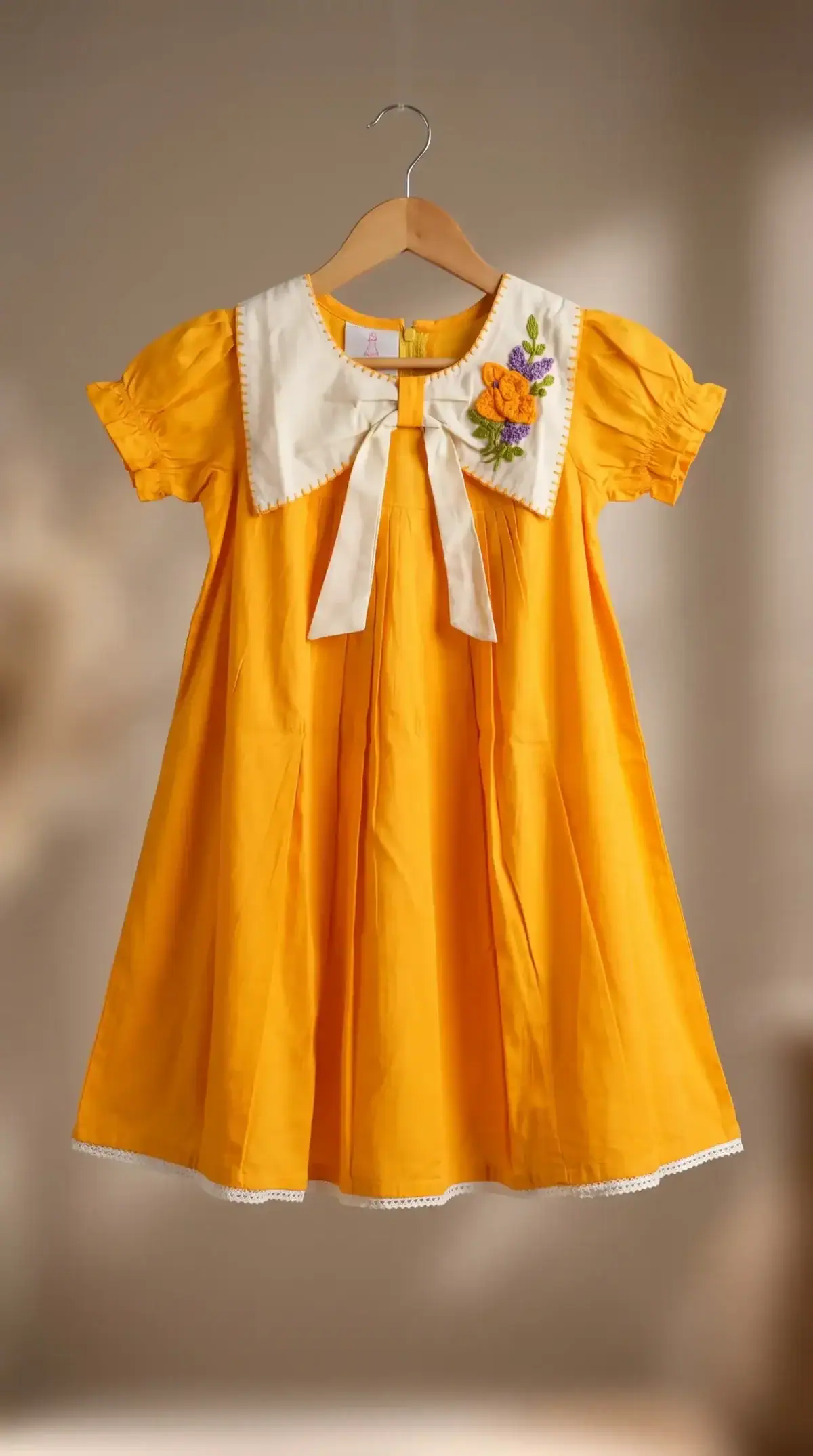 Break Or Die Mustard Yellow Embroidered Girls Cotton Dress (1) (1)